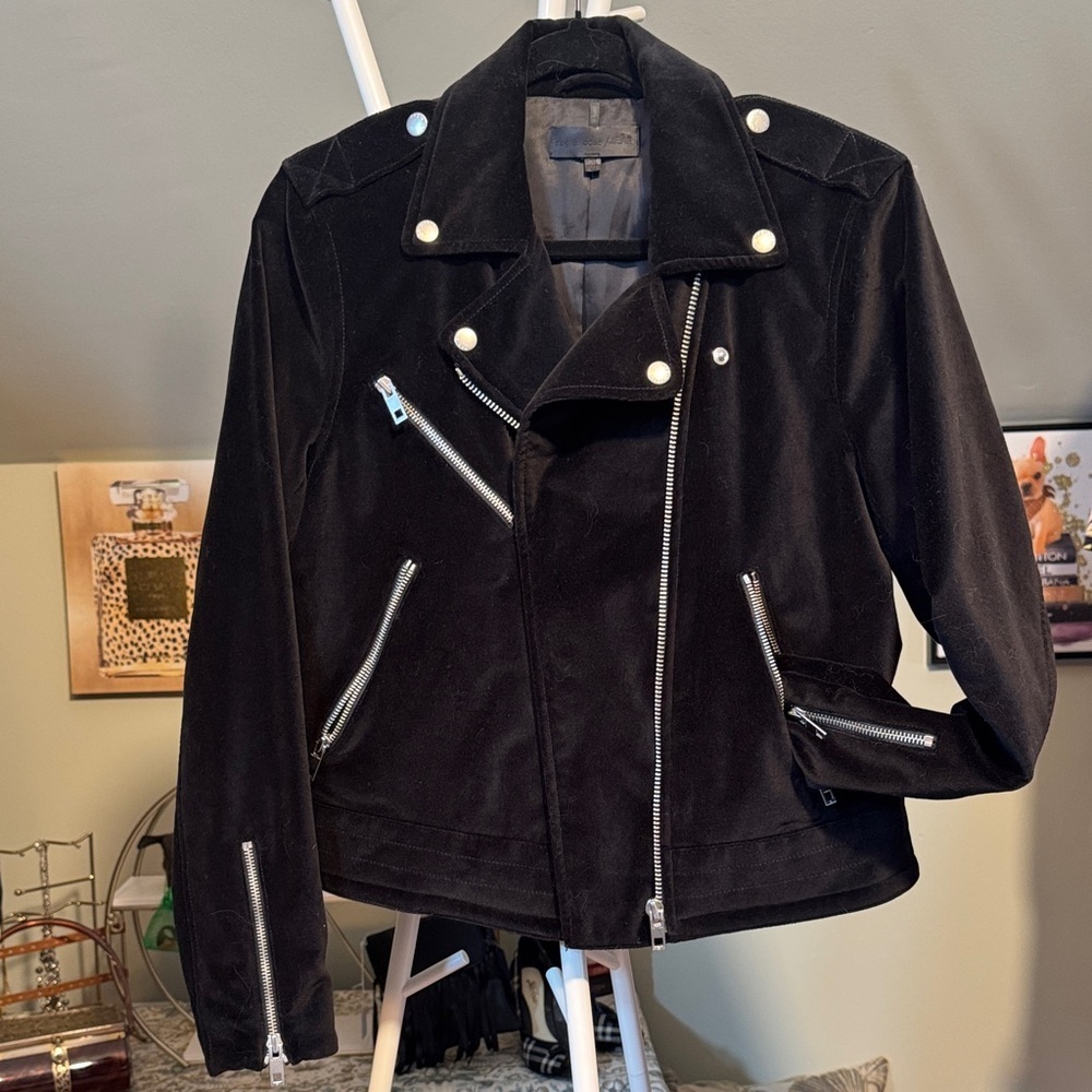 NWOT rag & bone Black Velvet Biker Jacket Crop Style Silver Hardware - Picture 4 of 14